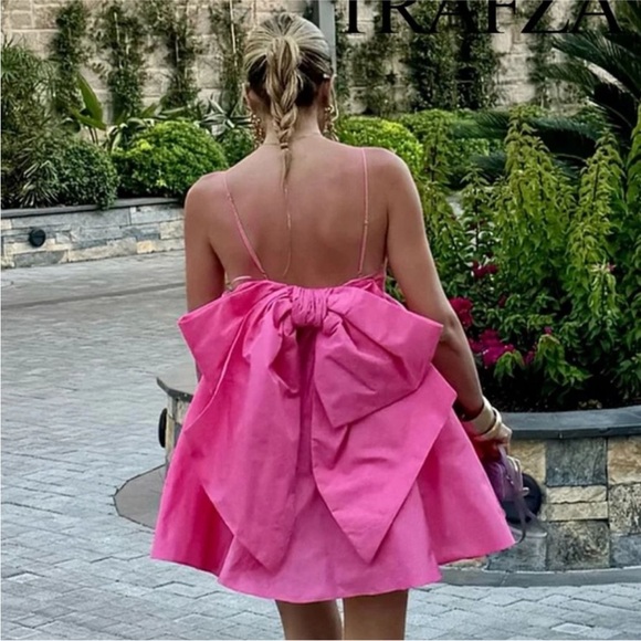 ZARA PINK TAFFETA BOW DRESS - Picture 7 of 9